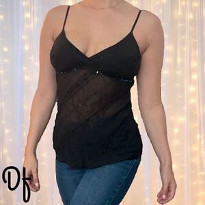 Vintage La Bloom Black Sequins See Thru Top Size M